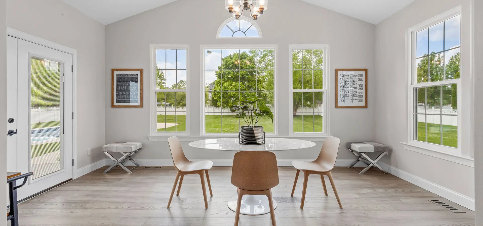 Bright interior with a wall of new replacement windows installed by HomeTrust