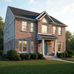 Two-story Pennsylvania home with new energy efficient replacement windows across the whole facade